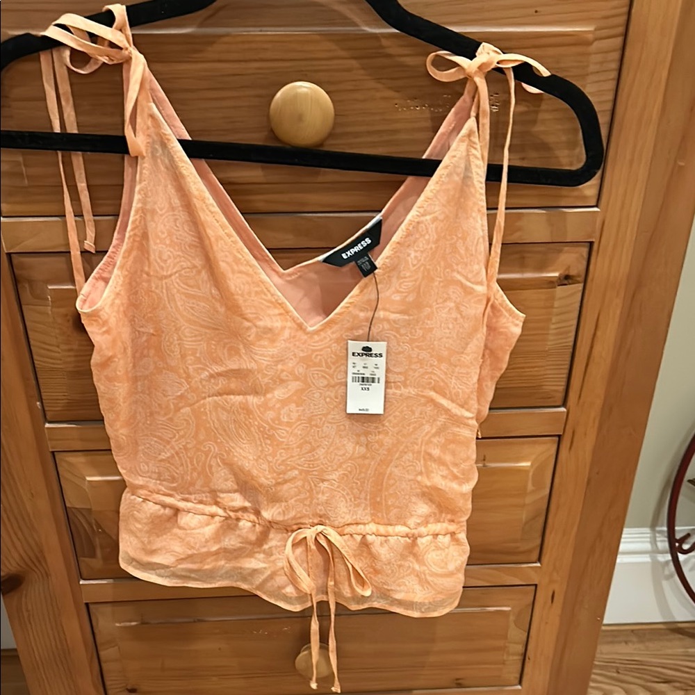Express Peach Camisole Top with tie straps, drawstring waist.